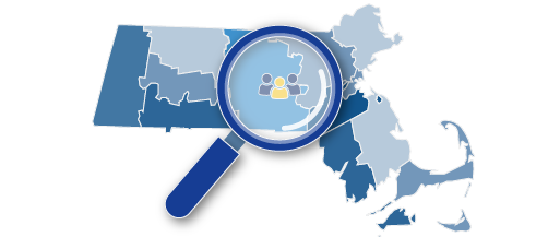A blue map of Massachusetts